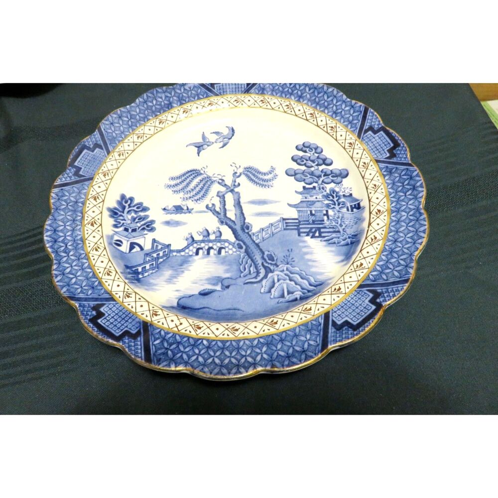Vintage Booths Real Old Willow Dinner Plate 10.5” England Blue Gold Trim